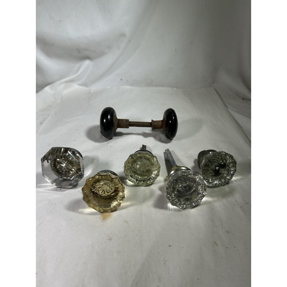 Antique Vintage Glass Crystal Door Knobs Lot 7 Salvaged Home Decor Craft Art